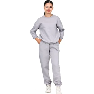 ERDEM KIDS Kız-Erkek Çocuk Paçası Lasitkli 3 Iplik Şardonlu Içi Pamuklu Basic Bisiklet Yaka Eşofman Takımı