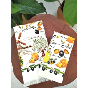 Cnr Garden 2'li Pamuklu Baskılı Havlu Seti 30X50-40X60 cm El Yüz Mutfak Havlusu Yumuşak Desenli Su Emici Set