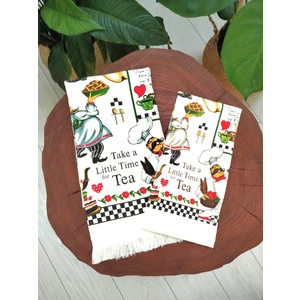 Cnr Garden 2'li Pamuklu Baskılı Havlu Seti 30X50-40X60 cm El Yüz Mutfak Havlusu Yumuşak Desenli Su Emici Set
