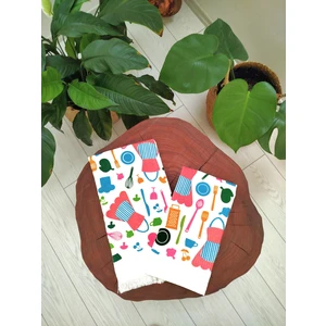 Cnr Garden 2'li Pamuklu Baskılı Havlu Seti 30X50-40X60 cm El Yüz Mutfak Havlusu Yumuşak Desenli Su Emici Set