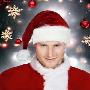 Noel Baba Şapkası Geniş Kürklü Kadife