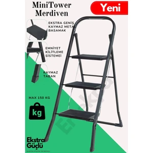 3 Basamak Siyah Merdiven Geniş Basamaklı Minitower, Mt3