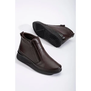 Dilimler Ayakkabı Hakiki Deri Ortopedik Kadın Bot Kahve 2 Fermuarlı Dolgu Tabanlı