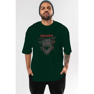 Game Of Thrones Ön Baskılı Zümrüt Yeşili Oversize T-Shirt Bisiklet Yaka Pamuk Erkek Kadın