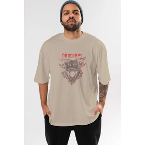 Game Of Thrones Dracarys Ön Baskılı Bej Oversize T-Shirt Bisiklet Yaka Pamuk Erkek Kadın