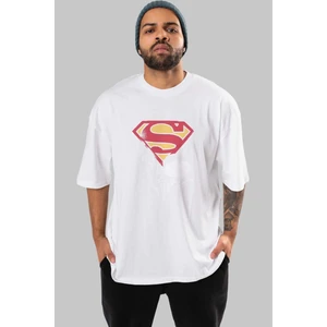 ankhises Superman Ön Baskılı Beyaz Oversize T-Shirt Bisiklet Yaka Erkek Kadın