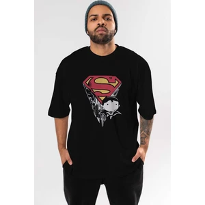 ankhisesSuperman Ön Baskılı Siyah Oversize T-Shirt Bisiklet Yaka Erkek Kadın
