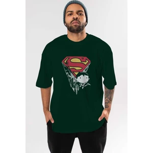 Superman Ön Baskılı Zümrüt Yeşili Oversize T-Shirt Bisiklet Yaka Pamuk Erkek Kadın