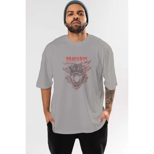 Game Of Thrones Dracarys Ön Baskılı Gri Oversize T-Shirt Bisiklet Yaka Pamuk Erkek Kadın