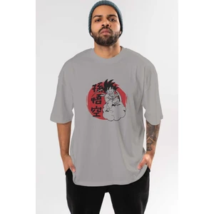 Dragon Ball Anime Ön Baskılı Gri Oversize T-Shirt %100 Pamuk Erkek Kadın