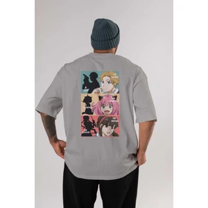 Spy x Famıly Anime Arka Baskılı Gri Oversize T-Shirt %100 Pamuk Erkek Kadın