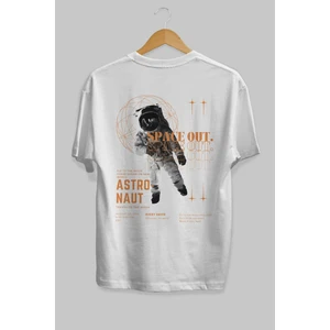 ankhises Astronaut Space Out Arka Baskılı Beyaz Oversize T-Shirt Erkek Kadın Bisiklet Yaka