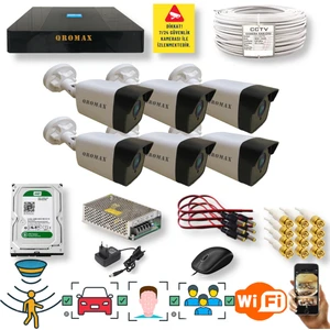 Qromax 6 Kameralı Set - Yapay Zeka Özellikli Gece Görüşlü 5 MP Sony Lensli FullHD Güvenlik Kamerası Seti 5136-9008