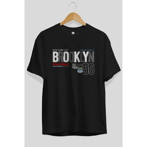 ankhises Brooklyn 56 Yazılı Ön Baskılı Siyah Oversize T-Shirt  Erkek Kadın Bisiklet Yaka