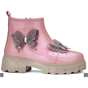 Pembe Fermuarlı Kelebekli Kışlık Bot