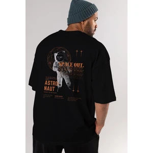 ankhises Astronaut Space Out Arka Baskılı Siyah Oversize T-Shirt Erkek Kadın Bisiklet Yaka