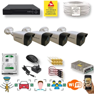 Qromax 4 Kameralı Set - Yapay Zeka Özellikli Gece Görüşlü 5 MP Sony Lensli FullHD Güvenlik Kamerası Seti 5136-104