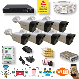 Qromax 7 Kameralı Set - Yapay Zeka Özellikli Gece Görüşlü 5 MP Sony Lensli FullHD Güvenlik Kamerası Seti 5136-108