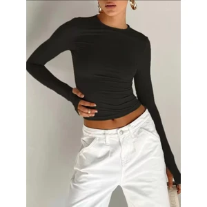 Gardıroza Bisiklet Yaka Parmak Detaylı Basic Body , Parmak Detaylı Body, Parmak Detay Bluz