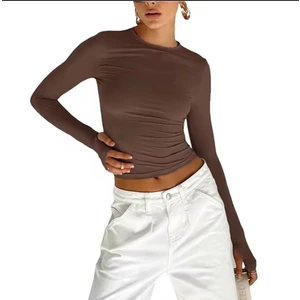Gardıroza Bisiklet Yaka Parmak Detaylı Basic Body , Parmak Detaylı Body, Kahverengi Parmak Detay Bluz