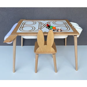 Deno Kids Wood Çocuk Aktivite Masası, Kum Ve Su Etkinlikleri Masası -kutu Ve Tren Hediyeli 1 Sandalyeli - Ms114