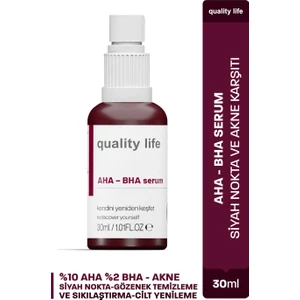 Quality Life Aha Bha Serum Canlandırıcı Cilt Tonu Eşitleyici Kırmızı Peeling Cilt Serumu %10 Aha %2 Bha Glikolik