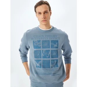 Bisiklet Yaka Pamuk Karışımlı Şardonlu Kelebek Baskılı Sweatshirt