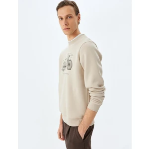 Bisiklet Yaka Pamuk Karışımlı Şardonlu Baskılı Sweatshirt