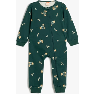 Ayıcık Baskılı Tulum Pamuklu Fermuar Kapamalı