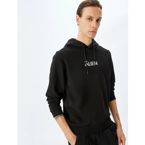 Slogan Baskılı Pamuk Karışımlı Şardonlu Kapşonlu Sweatshirt