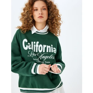 Bisiklet Yaka Kolej Baskılı Biyeli Oversize Sweatshirt