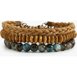 Ahşap Boncuklu Örgü 3'lü Bileklik Seti