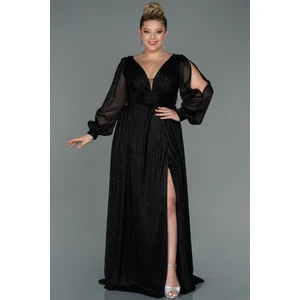 Uzun Kol Yırtmaçlı Simli Büyük Beden Abiye ABU3154