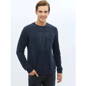 Lacivert Bisiklet Yaka Baskılı Sweatshırt