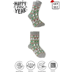 Bambu Renkli Desenli Yılbaşı Çorabı Unisex Hediyelik Çorap