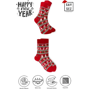 Bambu Renkli Desenli Yılbaşı Çorabı Unisex Hediyelik Çorap