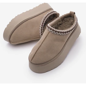 Kadın İçi Kürklü Kalın Taban Önü Kapalı Günlük Kışlık Terlik Furenta Vizon Süet