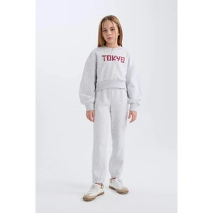 Kız Çocuk 2'li Takım Baskılı Sweatshirt Üst Beli Lastikli Jogger Eşofman Altı D4867A824WN