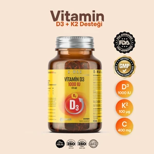 Vitamin D3K2 (VİTAMİN C) İçerikli Soft Jel Kapsül Yüksek Emilim Düzeyi Kompleks Formül