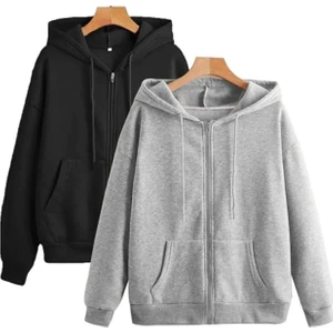 Pandy 2'li Siyah ve Gri Renk Fermuarlı Mevsimlik Hırka / Sweatshirt