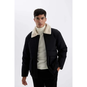 Su İtici Rüzgar Geçirmez Slim Fit Dar Kesim Suni Kürklü Polo Yaka Astarlı Fermuarlı Cepli Mont D1187AX24WN