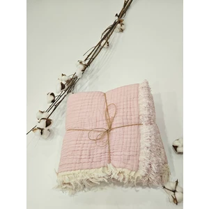 Kaf Kumaş Pembe 7 Katlı Çift Taraflı Dolgulu Müslin Bebek-Çocuk Battaniyesi  Pamuk 110X110 cm