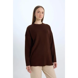 Relax Fit Bisiklet Yaka Basic Düz Triko Tunik Kazak E2938AX24WN