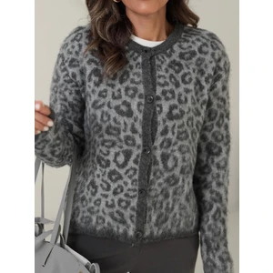 Yünlü Leopar Desen Hırka