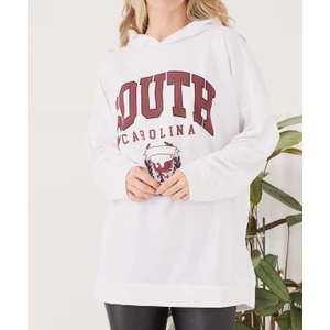 Tex Republic Kadın Sıfır Yaka Baskılı Oversize Sweatshirt