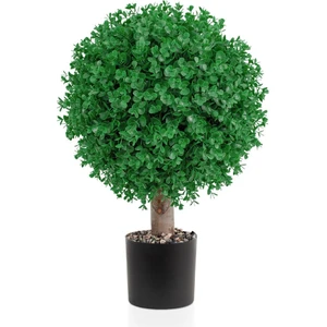 Siyah Plastik Saksıda  Uzun Top Şimşir Yapay Ağaç