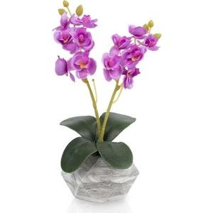 Mermer Saksıda Dekoratif Orkide Yapay Çiçek