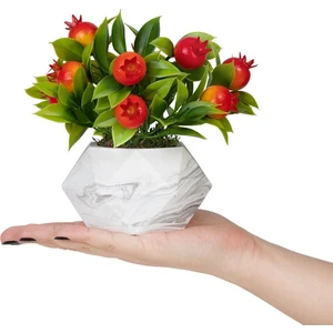 Mermer Görünümlü Saksıda Yapay Nar