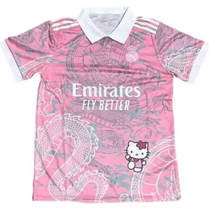Pembe Kitty Madrid Dragon Jersey Siyah Düğmeli Yaka Forma