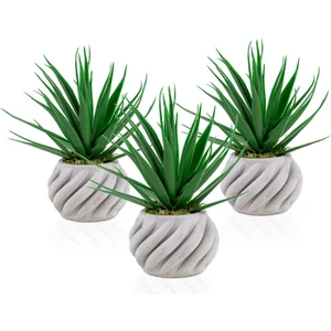 3 Adet Kıvrımlı Beton Saksıda Yeşil Yapay Kaktüs Aloevera